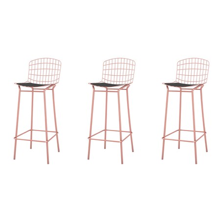 Manhattan Comfort Madeline Barstool, Rose Pink Gold and Black, PK3 3-198AMC5